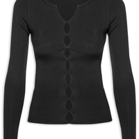 Blusa Feminina De Tricot Aberturas Frente - Preto