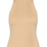 Blusa Tricot Sem Manga Gola Alta - Bege