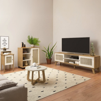 Sala de Estar Completa Rack, Buffet, Mesa de Apoio e Mesa de Centro Artely Charlotte, Carvalho/Off White