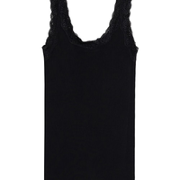 Blusa Sem Mangas Em Seda Com Decote Em Renda - Preto