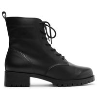 Bota Feminina Coturno Couro Tratorado Básico - Preto