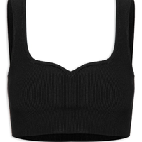 Top Alça Mini Decote V Tricot Basic - Preto