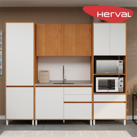 Cozinha Modulada Completa 4 Peças Herval Roma, Freijó e Branco 250 cm