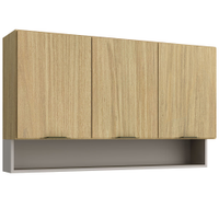 Armário Aéreo de Cozinha 3 Portas Casamia Ibiza MDF, Freijó e Cinza 120 cm