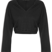 Blusa Feminina Manga Longa Cropped - Preto