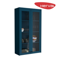 Armário Aéreo de Cozinha 2 Portas de Vidro Herval Liz, Azul, 80 cm