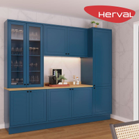 Cozinha Modulada Completa 5 Peças com 2 Tampos Herval Liz, Azul 260 cm
