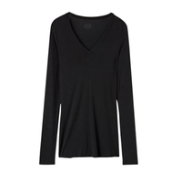 Camisola Decote v Em Modal Ultralight Com Cashmere - Preto