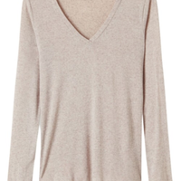 Blusa Manga Comprida Decote Em v Com Cashmere - Bege