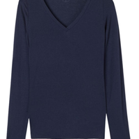 Blusa Manga Comprida Decote Em v Com Cashmere - Azul