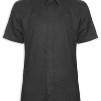 Camisa Masculina Linho Manga Curta - Preto