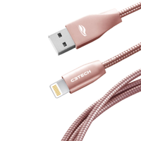 Cabo USB C3Tech CB-1100PK Metal Lightning 2,4A 1 metro Rosa