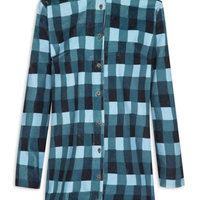 Camisa Feminina Veludo Folhagem Antique - Azul