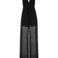 Macacão Feminino De Crepe Com Franzido Na Cintura - Preto