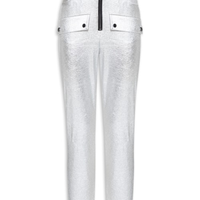 Calça Feminina Like Leather Brilho Bolso Zíper - Prata