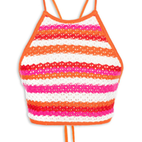 Top Frente Única Tricot Listrado - Rosa