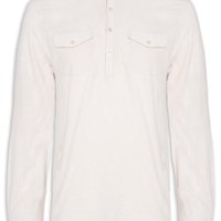 Camisa Masculina Linho Gola Padre Manga Longa - Bege