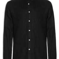 Camisa Masculina Manga Longa Linho Tinturado - Preto