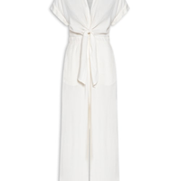 Macacão Feminino Amarração Decote Frente - Off White
