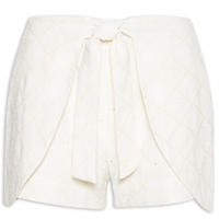 Short Feminino Cintura Alta Em Linho Misto Bordado - Off White