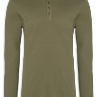 Camiseta Masculina Pima Manga Longa Com Botões Regular Fit - Verde