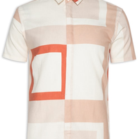 Camisa Masculina Manga Curta Linho Quadra - Bege