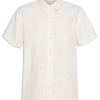 Camisa Feminina Manga Curta Reta Em Linho Misto Bordado - Off White