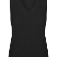 Blusa Feminina Tricot Decote V Sem Manga - Preto