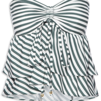 Blusa Feminina Listrada Sem Alça Com Babados - Verde