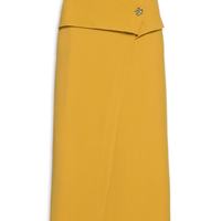 Saia Midi Em Crepe Com Transpasse - Amarelo
