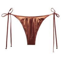Calcinha De Biquíni Brasileira Com Laços Metallic Skin - Marrom
