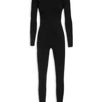 Macacão Feminino Canelado Manga Longa - Preto