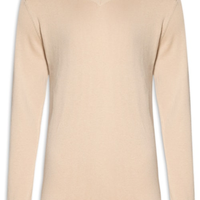Suéter Masculino Gola Redonda Manga Longa Algodão Pima com Cashmere - Bege