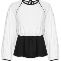Blusa Feminina Algodão Bicolor Manga Raglan - Preto