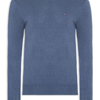 Suéter Masculino Básico Regular Fit em Tricot de Algodão - Azul