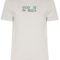Camiseta Masculina Estampada God Is in Ibiza - Cinza