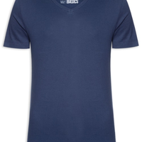 Camiseta Masculina Básica Gola V Em Algodão - Azul