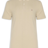 Polo Masculina Regular Fit Vertical Stripe Em Piquet De Algodão Orgânico - Bege