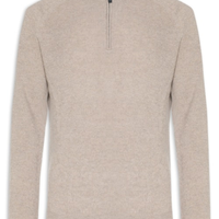 Suéter Masculino Gola Alta Com Meio Zíper Blend de Lã e Cashmere - Marrom