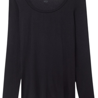 Blusa De Manga Comprida Em Cashmere Ultralight Com Decote Em u - Preto