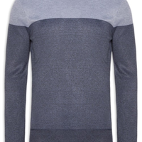 Suéter Masculino Gola Redonda Bicolor - Azul
