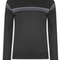 Suéter Masculino Gola Redonda Lista Centralizada - Preto