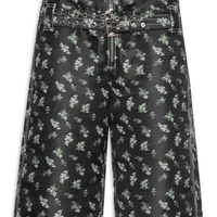 Bermuda Feminina Floral Jacquard - Preto