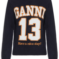 Casaco Feminino Graphic Wool Mix Baseball Crewneck - Azul