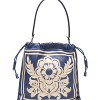 Bolsa Feminina Shoulder Bag Kalispera Embroidery Leather - Azul