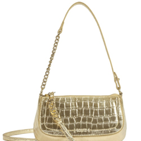 Bolsa Feminina Tiracolo Pequena Croco - Dourado