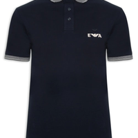 Polo Masculina Manga Curta Friso Listrado - Azul