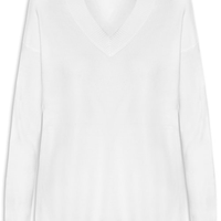 Suéter Feminino Gola V Com Fendas Laterais - Branco