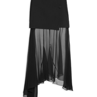 Saia Midi Com Pala Em Seda Pura - Preto