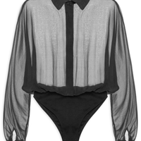 Body Feminino Camisa Com Manga Morcego Em Seda Pura - Preto